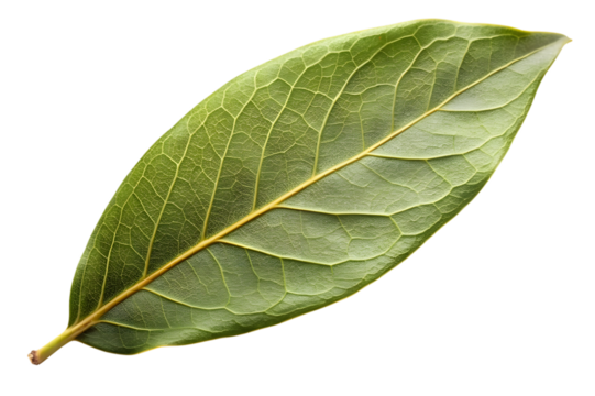 Single green leaf close up isolated on transparent background