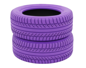 Two vividly colored automotive tires are stacked vertically against a background of abstract light streaks