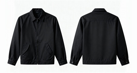 Men's Blank Black Zipper Jacket Front and Back View on White Background