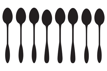  A row of identical silver spoons in a clean black silhouette against a white background