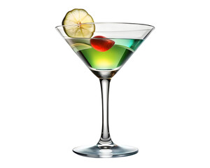 Green cocktail in a martini glass isolated on transparent background