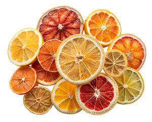 Dehydrated citrus fruit slices assortment isolated on transparent background