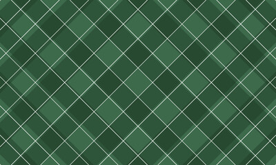Christmas rhombus seamless pattern. Xmas plaid texture with gold line and stars. Green argyle geometric diamond abstract pattern. Christmas wrapping. Vector illustration isolated on green background.