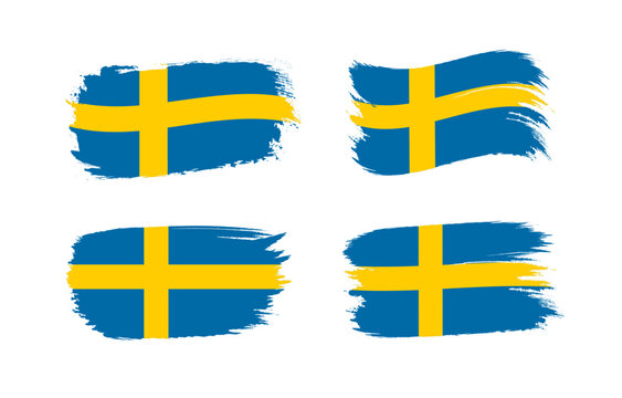 Creative clipart of Sweden flags in the form of brush strokes. The flag of Sweden icons for National Day holiday design. Vector illustration