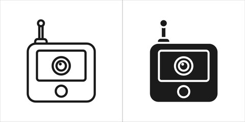 Baby monitor or security camera receiver icon set, outline and solid versions, isolated on