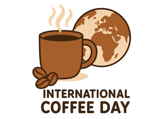 International coffee day celebration with coffee cup and globe illustration