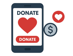 Online donation concept with heart and dollar symbols on smartphone