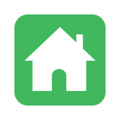 Fototapeta premium Green square button with white house icon for home page menu