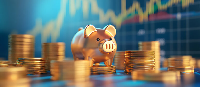 Piggy banks and coins in the context of financial data