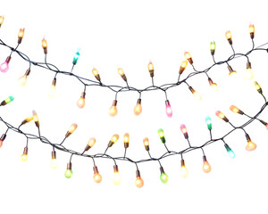 String of festive holiday lights isolated on transparent background