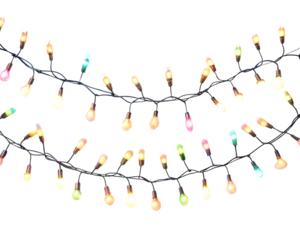 String of festive holiday lights isolated on transparent background