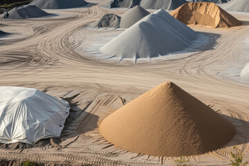 Wide angle view of an active construction material site