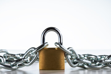lock and chain on white background with place for text.