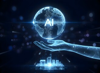 Artificial Intelligence Concept with Digital Globe and Circuit Network in Hand