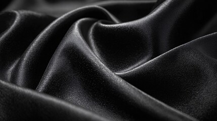 Fototapeta premium Close-up of smooth black silk fabric with soft folds and flowing texture