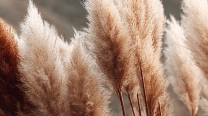 Close-up of beige pampas grass with soft natural lighting and blurred background