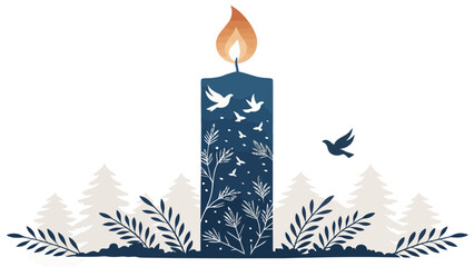 Hopeful candle with birds and flora bringing peace, love, and hope for a bright future and calm