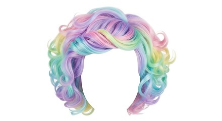 Naklejka premium A colorful wig with pastel shades of pink purple blue green and yellow on a white background isolated