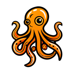 Vector illustration of an orange abstract bird, fish, and octopus cartoon animal design art drawing for sea decoration