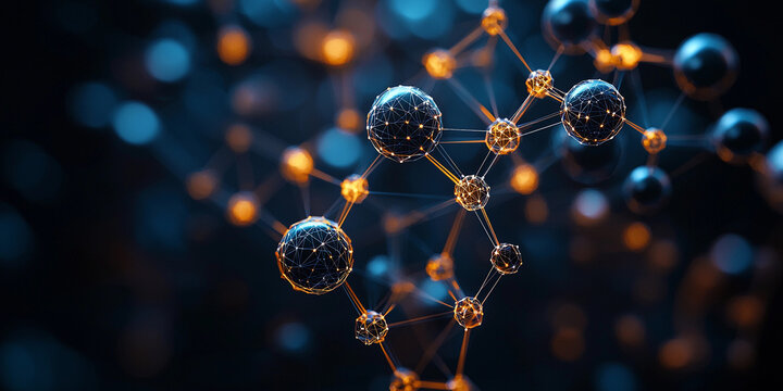 Network of spheres connected through glowing lines Generative AI