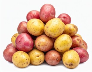 Pile of red & yellow potatoes isolated on a white background