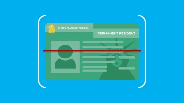 United States Green Card Permanent Resident Identity Document Scan Animation