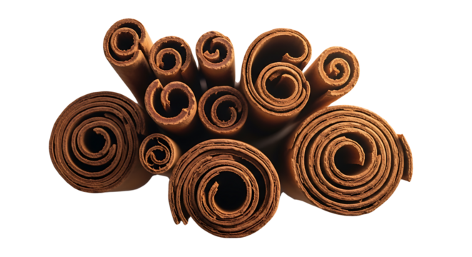 Aromatic cinnamon sticks isolated on a transparent background, whole and unprocessed for natural food and beverage concepts | cinnamon sticks isolated