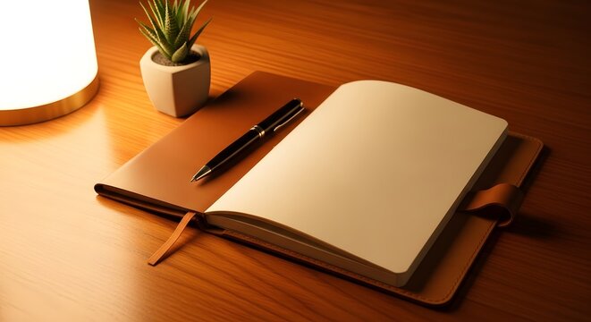 Cozy evening notebook scene with pen and warm lighting for creative writing inspiration - Powered by Adobe