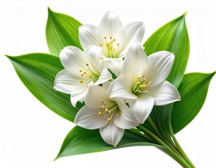 White lilies with bright green leaves, lovely floral scene
