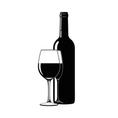 Elegant silhouette of wine bottle and glass with red wine