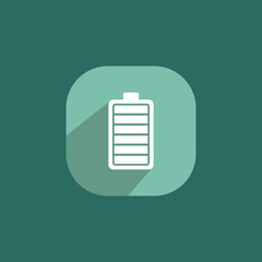 Flat battery icon with long shadow, simple modern design perfect for mobile apps
