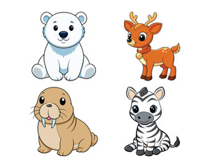 polar bear cartoon, cute polar bear illustration, polar bear vector design, reindeer cartoon, cute reindeer illustration, reindeer colorful vector, walrus cartoon character, cute walrus illustration, 