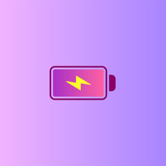 Horizontal battery illustration with lightning symbol, colorful gradient background