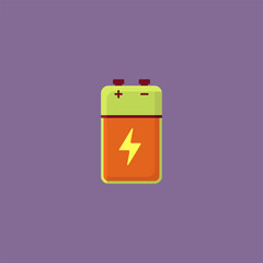 Vintage battery icon with plus and minus symbols, bold bright colors