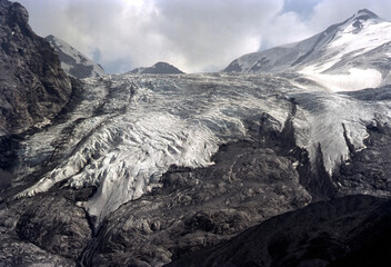 Mountain landscape along the road to Stelvio pass, Bolzano province, Italy, at summer