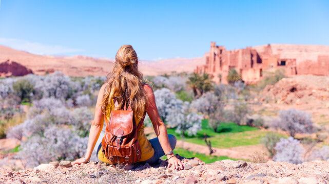 Woman traveler admiring beautiful city in Morocco
