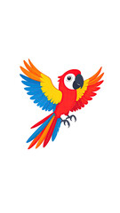 Obraz premium Colorful cartoon macaw parrot flying with wings spread wide.