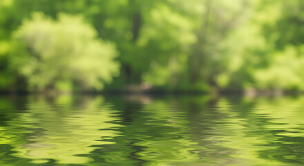 Green water reflections with blurred trees nature abstract ripple background lake forest