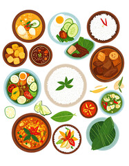 A vibrant collection of diverse Asian food dishes arranged artfully.