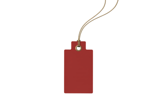Red Rectangular Tag with Gold String and Grommet label