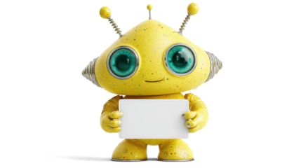 pastel yellow alien with a triangular head, spiral antennas, and freckles shaped like stars