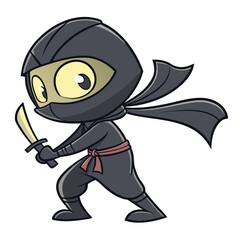 Cartoon ninja character holding a sword in a dynamic action pose