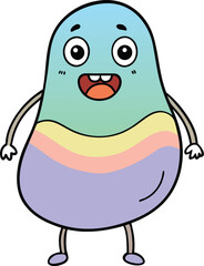 Happy colorful cartoon character with big eyes and open mouth, isolated on white background