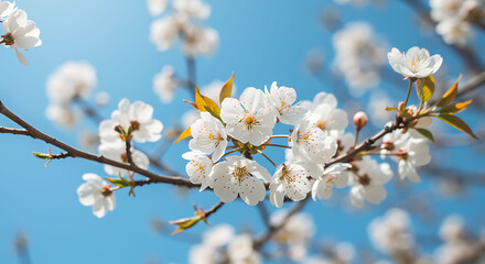 Obraz premium Cherry blossoms against a blue sky spring flowers white blooming branch nature floral