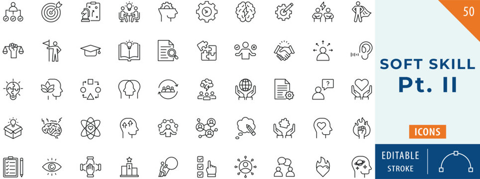 Soft skill icon collection set. Editable stroke.
