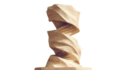 Abstract Twisted Stone Sculpture Isolated on Transparent Background