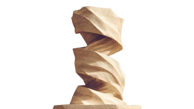 Abstract Twisted Stone Sculpture Isolated on Transparent Background