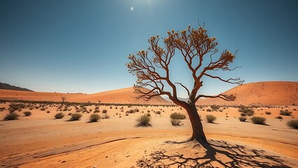 boswellia. Lone Boswellia tree in an arid desert landscape with resin droplets on bark. gardening catalogs, home-decor guides, designed for gardening and botanical catalogs.