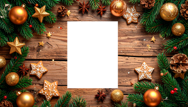Christmas Photo Frame Mockup on Rustic Wooden Table