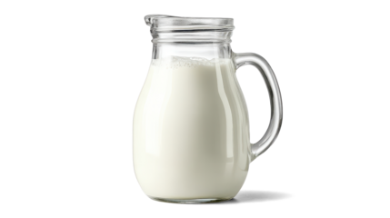 Glass jug of fresh milk isolated on white